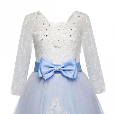 Girls Wedding Formal Dress Lace Elegant Long Prom Dresses Kids Ball Gown