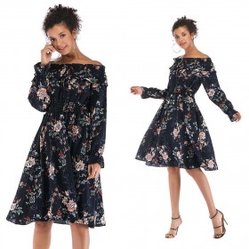 Elegant Dresses Vintage Floral Print Long Sleeve Charming Tunic Clothing