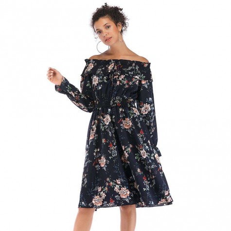 Elegant Dresses Vintage Floral Print Long Sleeve Charming Tunic Clothing