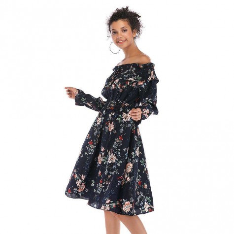 Elegant Dresses Vintage Floral Print Long Sleeve Charming Tunic Clothing