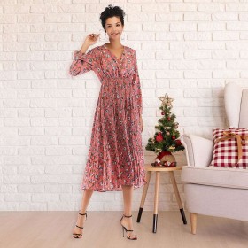 Elegant V-Neck Tunic Dress Fashion Floral Print Boho Swing Clothing