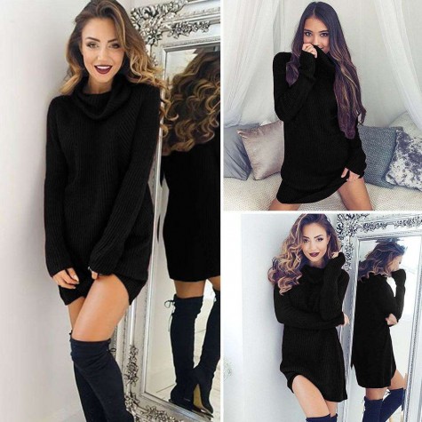 Sweater Knitted Dress Turtleneck Long Sleeve Casual Pullover Dresses