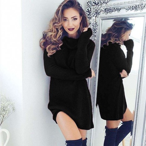 Sweater Knitted Dress Turtleneck Long Sleeve Casual Pullover Dresses