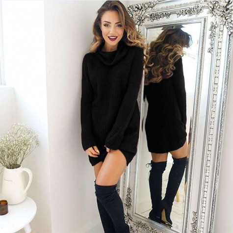 Sweater Knitted Dress Turtleneck Long Sleeve Casual Pullover Dresses