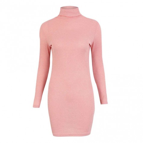 Winter Warm Turtleneck Knit Dress Long Sleeve Bodycon Sweater Dresses