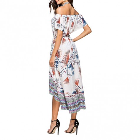 Off Shoulder Floral Print Dress Bohemian Beach Swing Dress