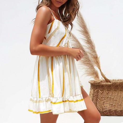 Charming Summer Dresses Sleeveless Party Beach Stripe Tunic Clothing