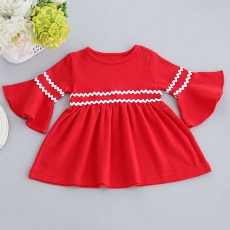 Girl Korean Cute Dress Flare Sleeve Pleated Sweet Princess Dress