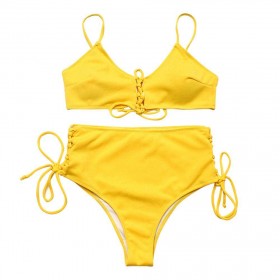 Charming Bikini Set Summer Solid Color Padded Textured Beach Swimsuit