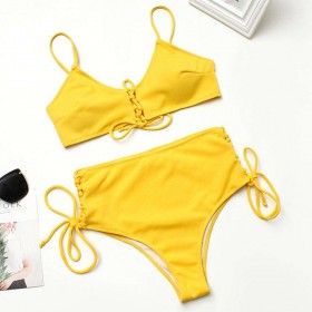 Charming Bikini Set Summer Solid Color Padded Textured Beach Swimsuit