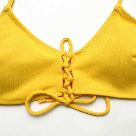 Charming Bikini Set Summer Solid Color Padded Textured Beach Swimsuit