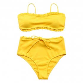 Charming 2pcs Solid Color Bikini Set Bandage Summer Padded Split Swimsuit