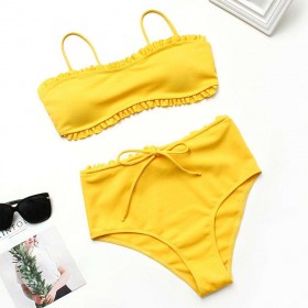 Charming 2pcs Solid Color Bikini Set Bandage Summer Padded Split Swimsuit