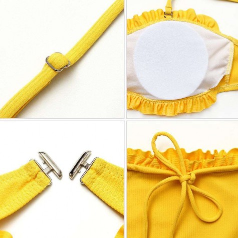 Charming 2pcs Solid Color Bikini Set Bandage Summer Padded Split Swimsuit