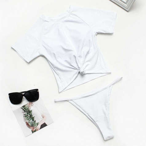 Charming Solid Color Swimwear Bikini Set Summer Padded Split Swimsuit