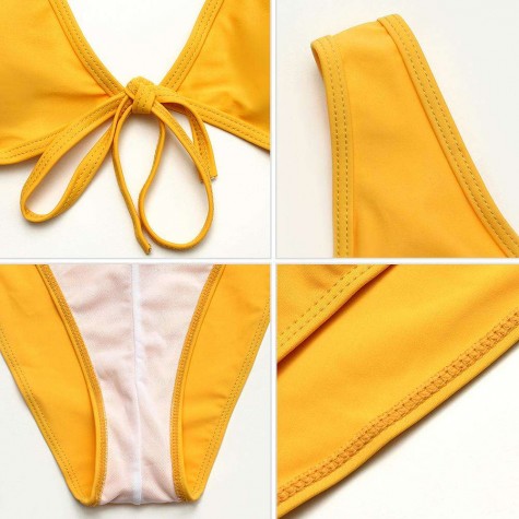 One Piece Swimsuit Backless High Cut Charming Swim Monokini (Yellow M)