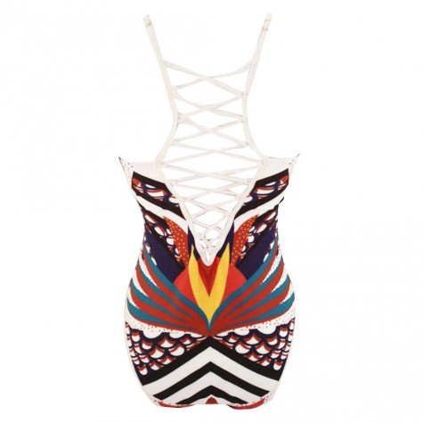 Charming Bandage One Piece Swimsuit Hollow Totem Print Monokini