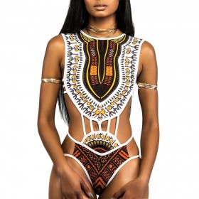 One Piece Swimsuit Retro Print African Style Push Up Monokini