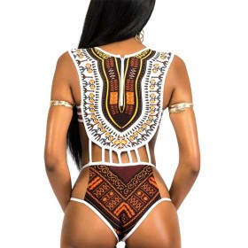 One Piece Swimsuit Retro Print African Style Push Up Monokini