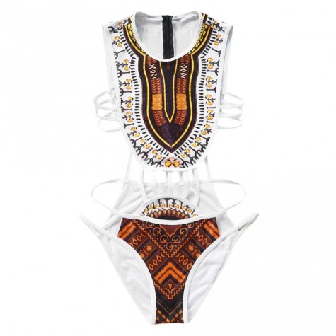 One Piece Swimsuit Retro Print African Style Push Up Monokini