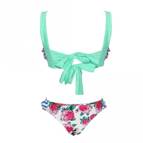 Charming Printed Swimsuit Ruffles Tube Top Bikini Padded Bathing Suit