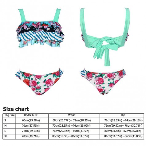 Charming Printed Swimsuit Ruffles Tube Top Bikini Padded Bathing Suit