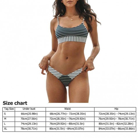 Charming Bikini Black White Stripe Swimsuit Splicing Padded Swimwear