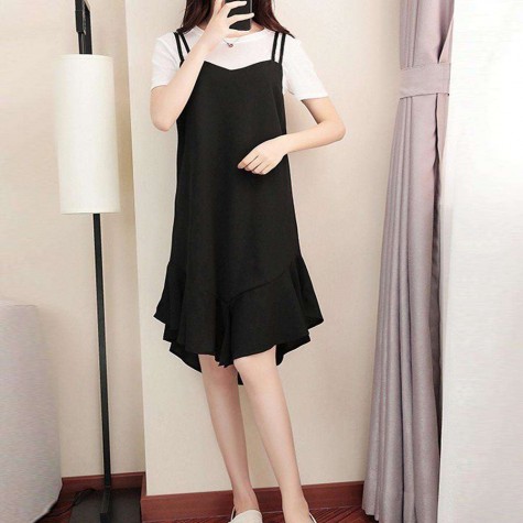 Strap Dress Sleeveless Ruffle Irregular Swing Casual Dress