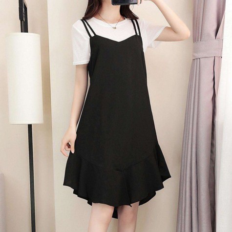 Strap Dress Sleeveless Ruffle Irregular Swing Casual Dress