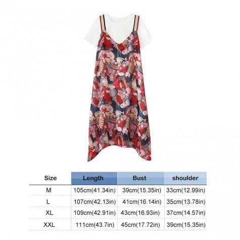 Floral Print Sleeveless Dress Sling Irregular O-neck Long Dresses