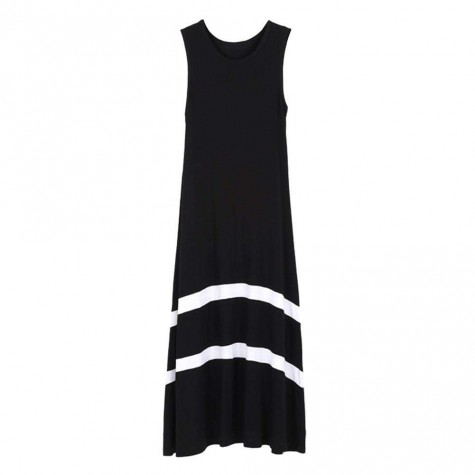 Summer Sleeveless Long Dress Stripe O-Neck Loose Beachwear