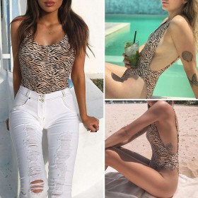 Charming One Piece Bikini Swimsuit Leopard Print Swimwear Beach Bathing Suit