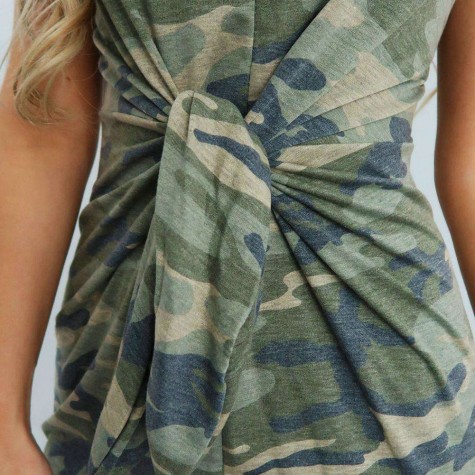 Sleeveless Camo Print Dress Lace-up O-Neck Daily Tunic Sundresses