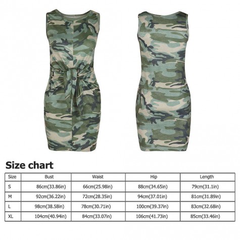 Sleeveless Camo Print Dress Lace-up O-Neck Daily Tunic Sundresses