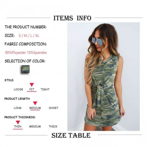 Sleeveless Camo Print Dress Lace-up O-Neck Daily Tunic Sundresses