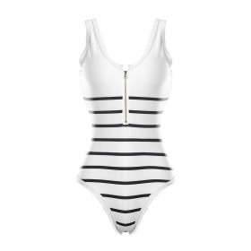 Striped One Piece Swimsuit Charming Zipper Bikini Monokini Beachwear