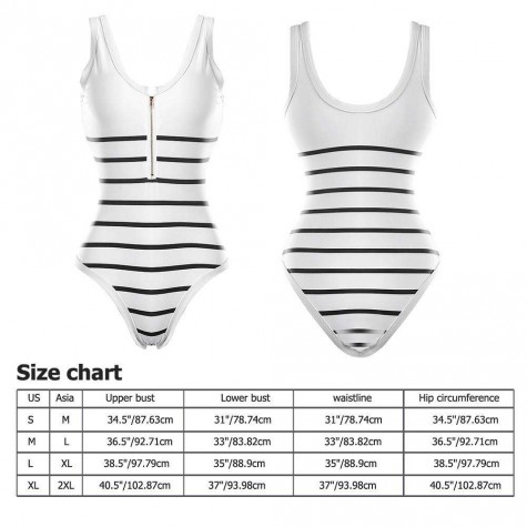 Striped One Piece Swimsuit Charming Zipper Bikini Monokini Beachwear