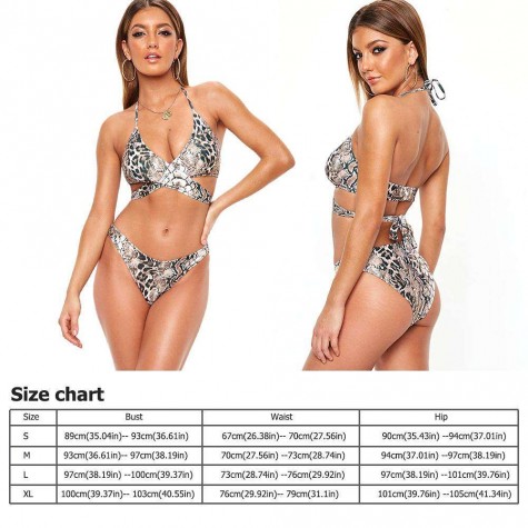 Snake Print Charming Split Swimsuit Bikinis Set Padded Beach Swimwear