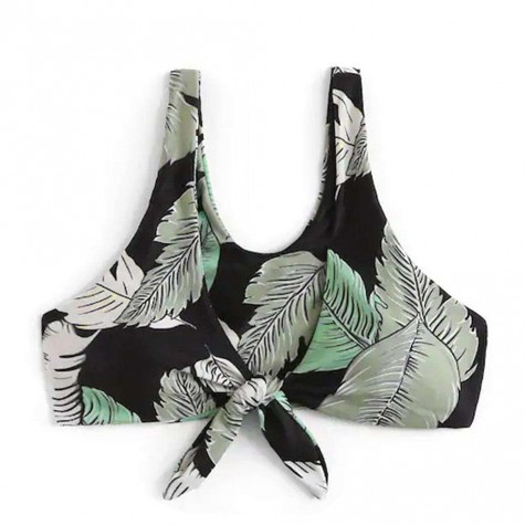 Charming Leaf Print Split Swimsuit Lace-Up Bikinis Set Padded Swimwear