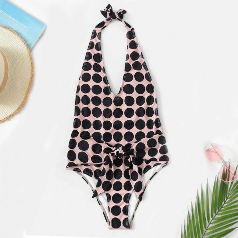 One-Piece Swimsuit Polka Dots V Neck Beach Padded Charming Monokini