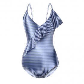 Off Shoulder Stripe One Piece Swimwear Ruffles Swimsuit Monokini