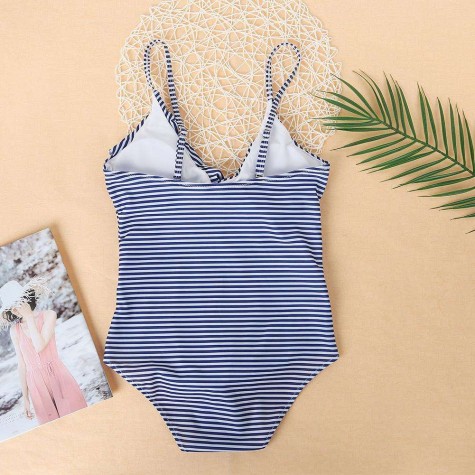 Off Shoulder Stripe One Piece Swimwear Ruffles Swimsuit Monokini