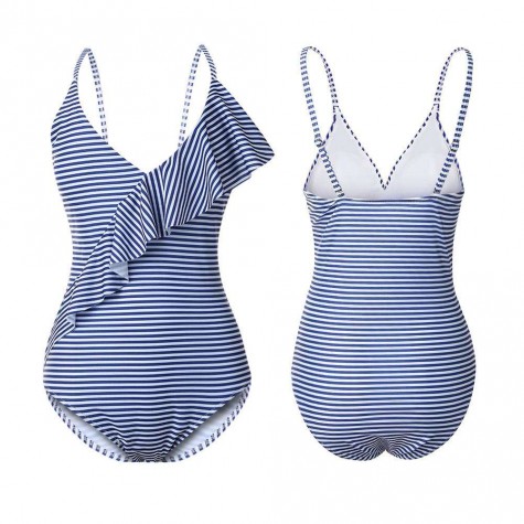 Off Shoulder Stripe One Piece Swimwear Ruffles Swimsuit Monokini