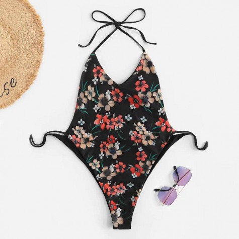 One Piece Swimsuit Summer Beach Floral Print Swimwear Monokini