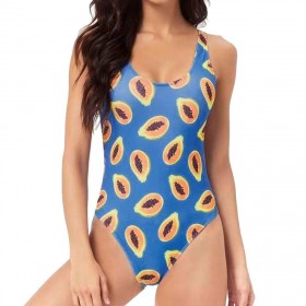 One Piece Swimsuit Fruit Pawpaw Print Monokini Charming Bathing Suits (L)