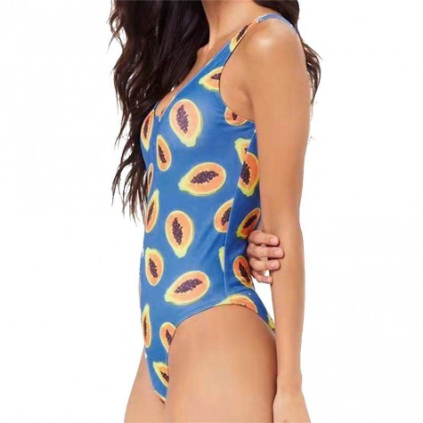 One Piece Swimsuit Fruit Pawpaw Print Monokini Charming Bathing Suits (L)