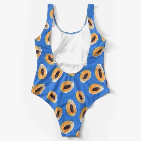 One Piece Swimsuit Fruit Pawpaw Print Monokini Charming Bathing Suits (L)