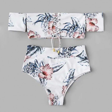 Wrap Chest Bikini Set Split Swimsuit Floral Print Bathing Suits