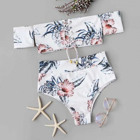 Wrap Chest Bikini Set Split Swimsuit Floral Print Bathing Suits