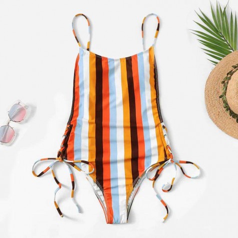 One Piece Swimsuit Stripe Monokini Bandages Charming Bathing Suits